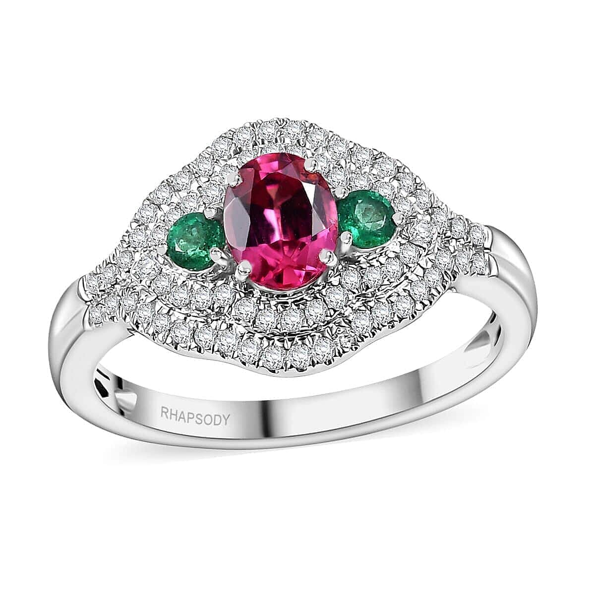 Epic Deal Rhapsody 950 Platinum AAAA Mahenge Spinel, Boyaca Colombian Emerald, Diamond (E-F VS) (0.45 cts) Eternal Love Ring (Size 9.0) (6.50 g) 1.20 ctw
