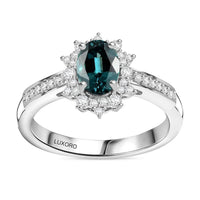 Luxoro 14K White Gold AAA Pirineu Lagoon Tourmaline, Diamond (G-H, I2) (0.30 cts) Midnight Bloom Ring (Size 7.0) 1.25 ctw