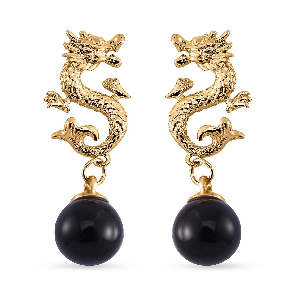 Black Obsidian Earrings in Goldtone 15.00 ctw