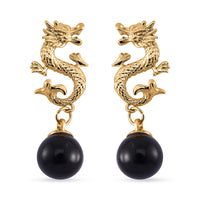 Black Obsidian Earrings in Goldtone 15.00 ctw