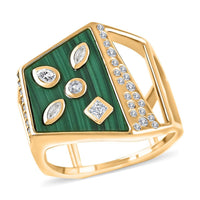 Clarte Geode Collection Moissanite, African Malachite Ring in Vermeil YG Over Sterling Silver (Size 10.0) 3.35 ctw