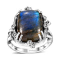 Karis Malagasy Labradorite, White Zircon Tree Branch Ring in Platinum Bond (Size 8.0) (Del. in 10-12 Days) 11.70 ctw - Sticky add to cart bar