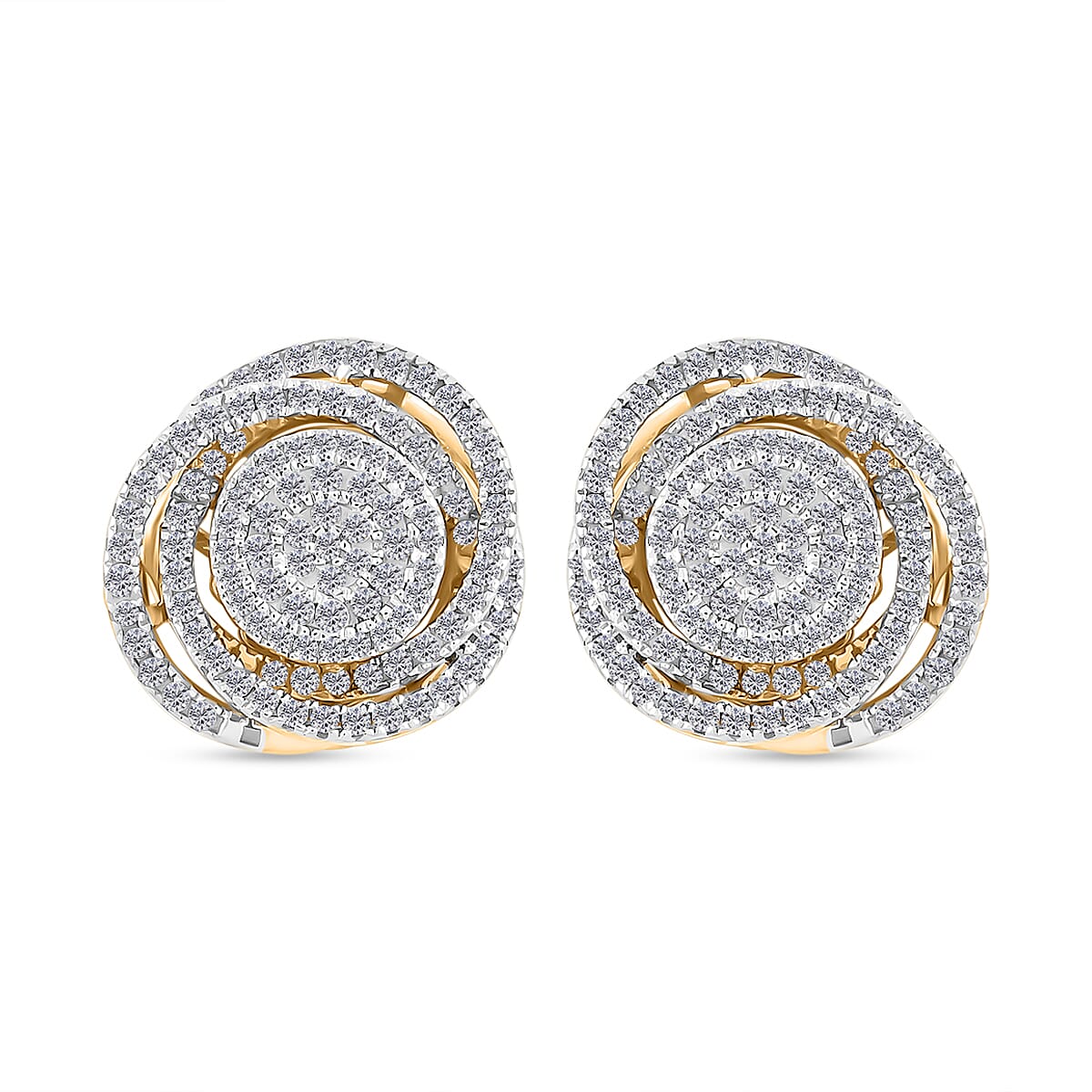 Diamond 0.65 ctw Stud Earrings in 14K Yellow Gold Over Sterling Silver