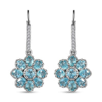Betroka Blue Apatite and White Zircon 3.65 ctw Floral Earrings in Platinum Over Sterling Silver