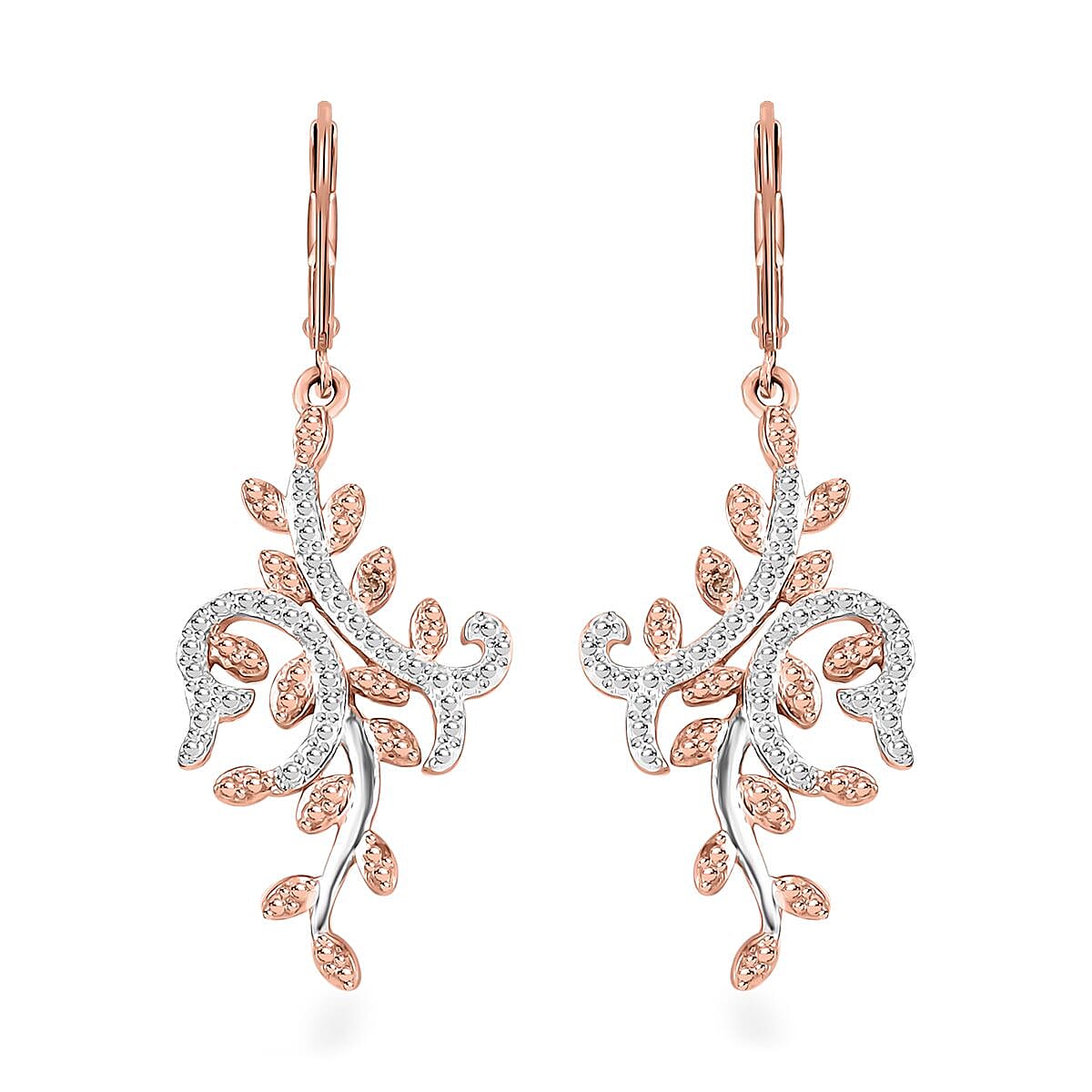 Karis Natural Champagne Diamond Accent Leaves Earrings in and Platinum Bond and 18K RG Plated