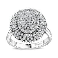 Doorbuster Diamond Cluster Ring in Rhodium Over Sterling Silver (Size 10.0) 1.00 ctw