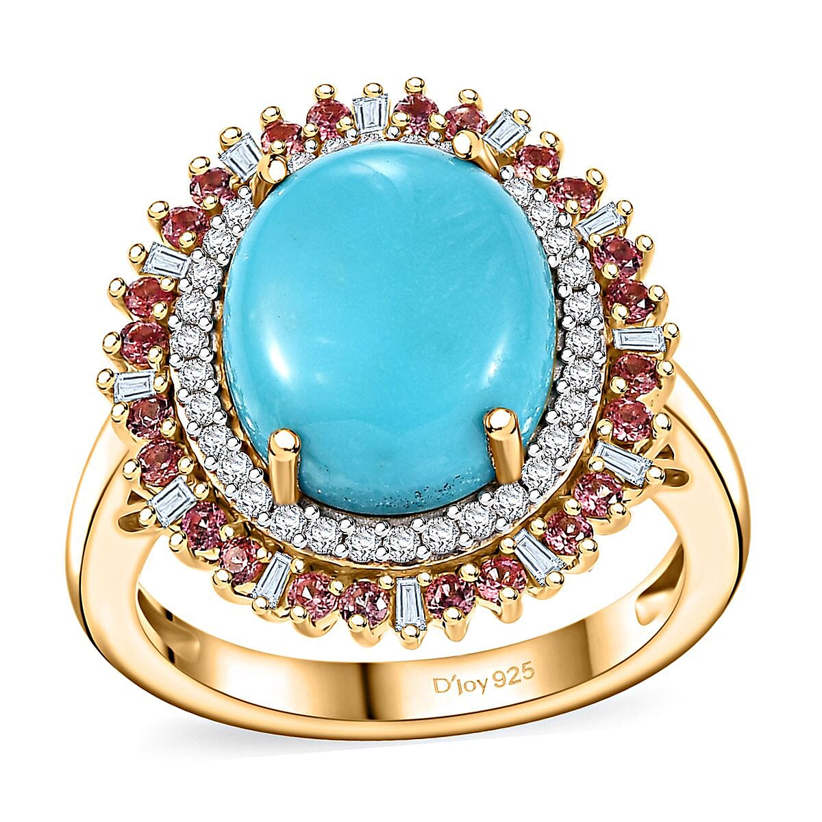 Sleeping Beauty Turquoise, Padparadscha Sapphire and Diamond (0.32 cts) Ring in 18K Vermeil YG Over Sterling Silver (Size 10.0) 5.10 ctw