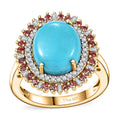 Sleeping Beauty Turquoise, Padparadscha Sapphire and Diamond (0.32 cts) Ring in 18K Vermeil YG Over Sterling Silver (Size 10.0) 5.10 ctw - Sticky add to cart bar