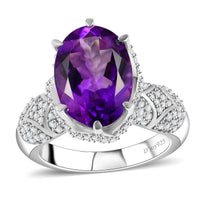 Moroccan Amethyst and White Zircon 7.00 ctw Ring in Rhodium Over Sterling Silver