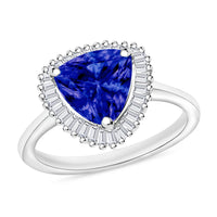Rhapsody AAAA Tanzanite and E-F VS2 Diamond 2.50 ctw Trillion Shape Ballerina Ring in 950 Platinum (Size 5.5) 4.50 Grams