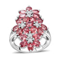 Tanzanian Blush Garnet and Moissanite 5.00 ctw Bunch of Flower Ring in Rhodium Over Sterling Silver - Sticky add to cart bar
