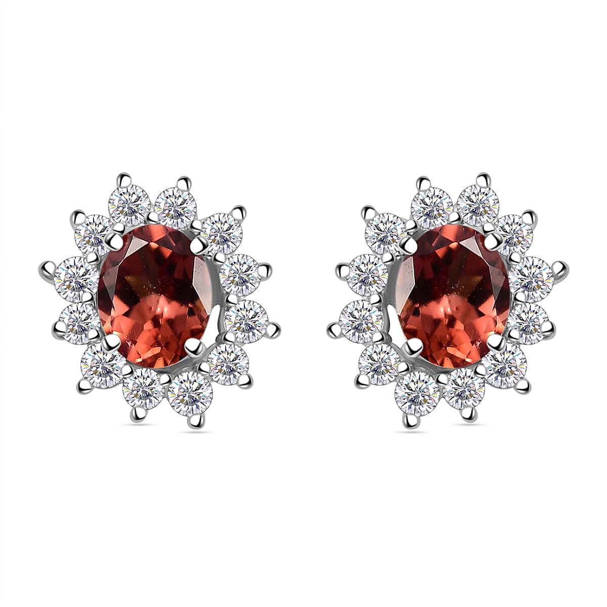 Tanzanian Blush Garnet and White Zircon 1.40 ctw Sunburst Earrings in Rhodium Over Sterling Silver