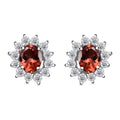 Tanzanian Blush Garnet and White Zircon 1.40 ctw Sunburst Earrings in Rhodium Over Sterling Silver - Sticky add to cart bar