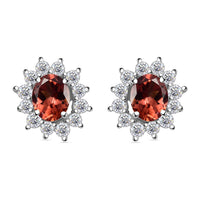 Tanzanian Blush Garnet and White Zircon 1.40 ctw Sunburst Earrings in Rhodium Over Sterling Silver