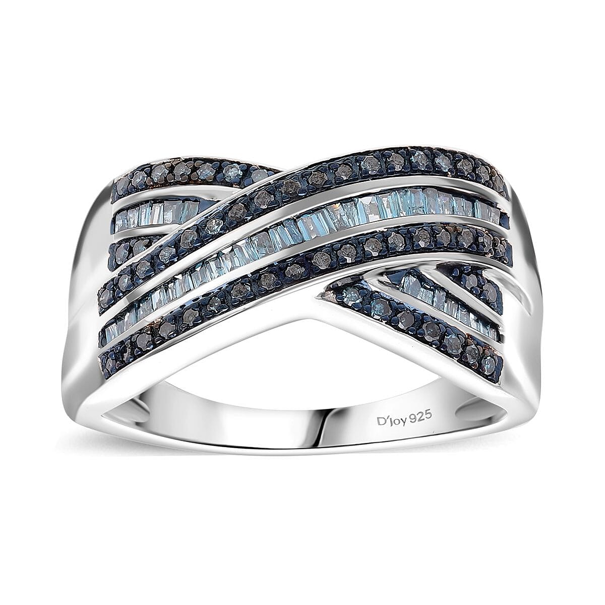 Doorbuster Blue Diamond (IR) Bridge Over Ring in Platinum Over Sterling Silver (Size 9.0) 0.50 ctw