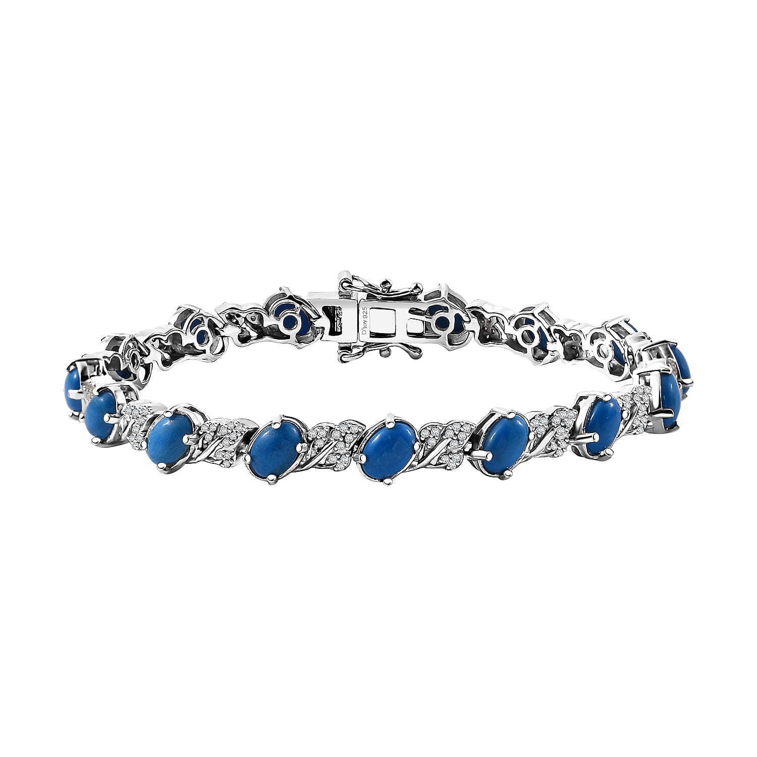 Ceruleite and White Zircon 7.65 ctw Leaf Garland Bracelet in Rhodium Over Sterling Silver (7.25 In) (Del. in 10-12 Days)