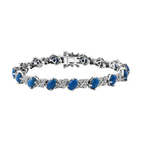 Ceruleite and White Zircon 7.65 ctw Leaf Garland Bracelet in Rhodium Over Sterling Silver (7.25 In) (Del. in 10-12 Days)