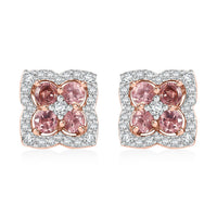 Tanzanian Blush Garnet and White Zircon 1.15 ctw Petal Sparkle Earrings in 18K Vermeil Rose Gold Over Sterling Silver