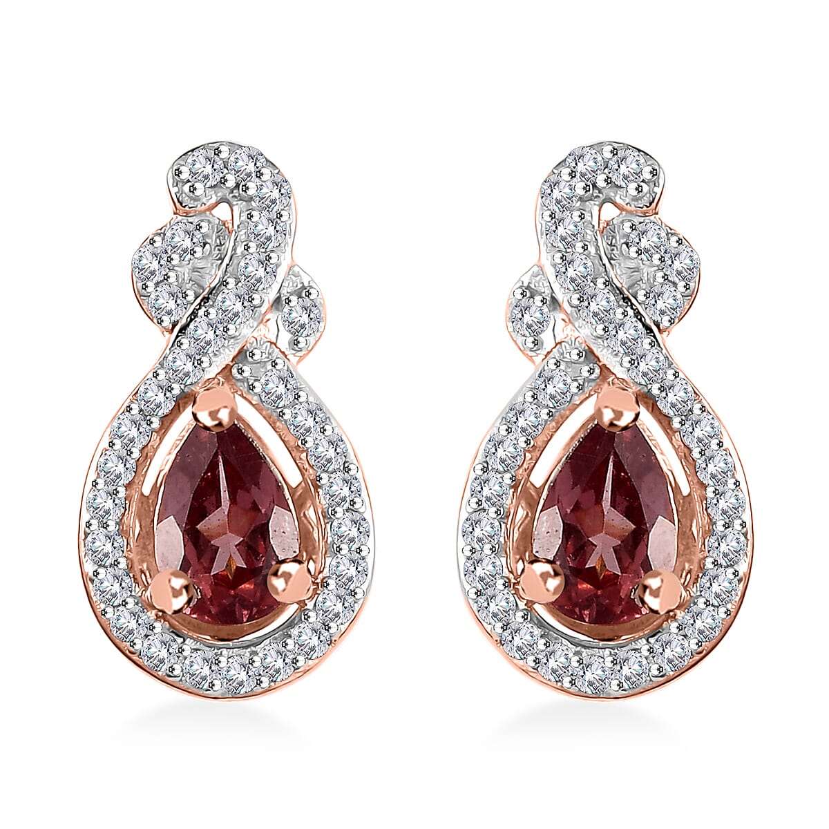 D'Joy Tanzanian Blush Garnet and White Zircon 1.40 ctw Tear Drop Earrings in 18K Vermeil Rose Gold Over Sterling Silver