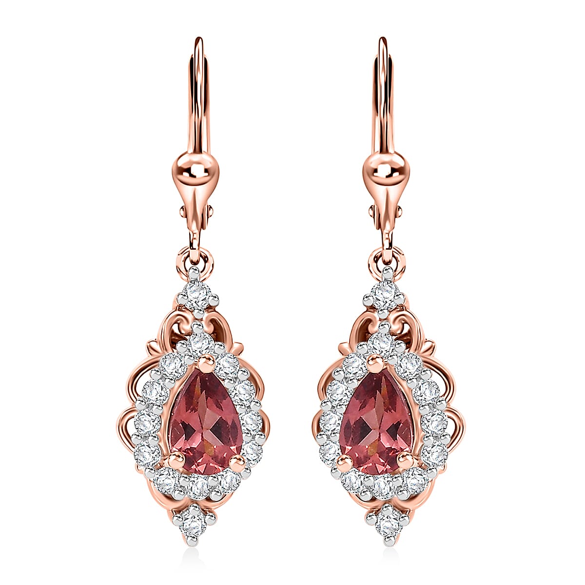 D'Joy Tanzanian Blush Garnet and White Zircon 1.50 ctw Lever Back Earrings in 18K Vermeil Rose Gold Over Sterling Silver