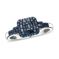 Doorbuster Blue Diamond (IR) Cluster Ring in Platinum Over Sterling Silver (Size 8.0) 0.33 ctw