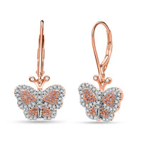 Natural Pink and White Diamond Butterfly Earrings in Vermeil RG Over Sterling Silver 0.50 ctw