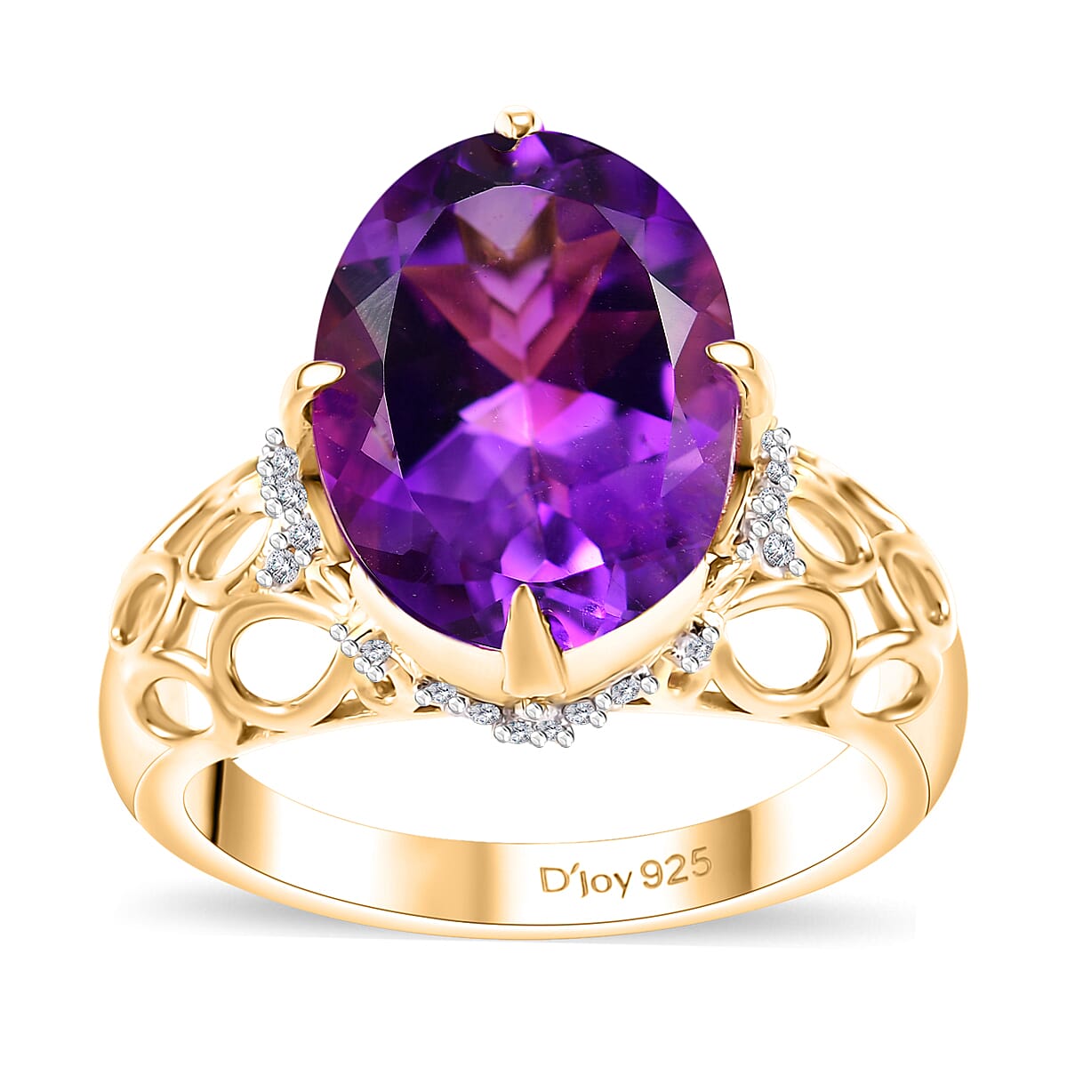 Moroccan Amethyst and Moissanite 5.90 ctw Ring in 18K Vermeil Yellow Gold Over Sterling Silver