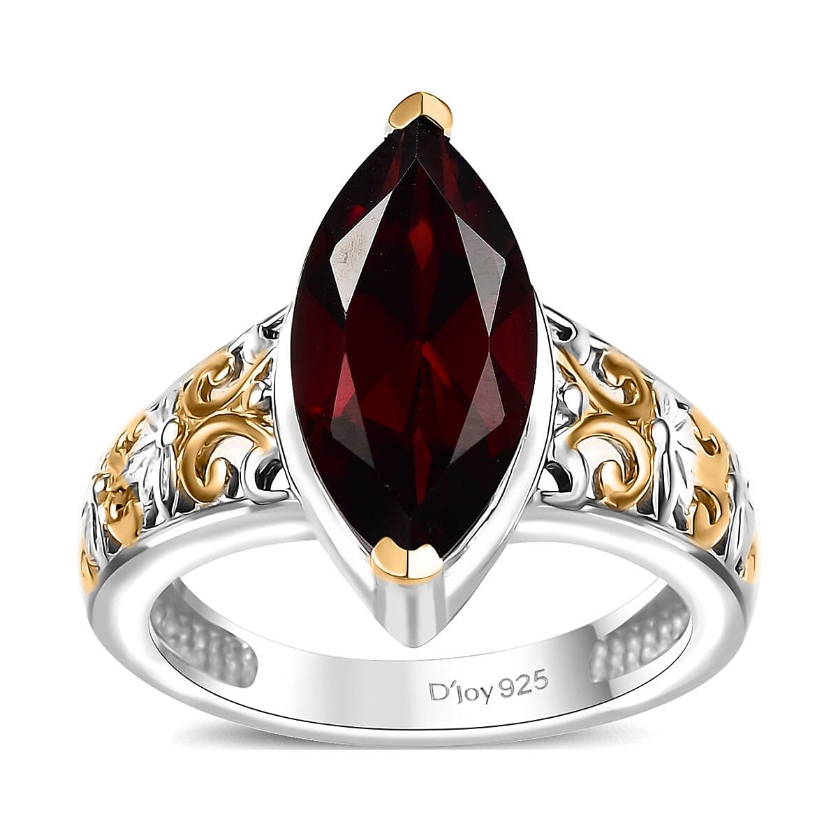 Mozambique Garnet Filigree Ring in 18K Vermeil YG and Rhodium Over Sterling Silver (Size 11.0) 3.40 ctw