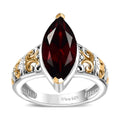 Mozambique Garnet Filigree Ring in 18K Vermeil YG and Rhodium Over Sterling Silver (Size 11.0) 3.40 ctw - Sticky add to cart bar