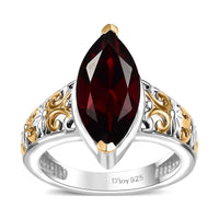 Mozambique Garnet Filigree Ring in 18K Vermeil YG and Rhodium Over Sterling Silver (Size 11.0) 3.40 ctw
