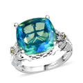 Peacock Triplet Quartz ,  Peridot ,  White Zircon  Main Stone With Side Stone Ring in rhodium Sterling Silver 10.30 ctw ,  Silver Wt. 5 g - Sticky add to cart bar