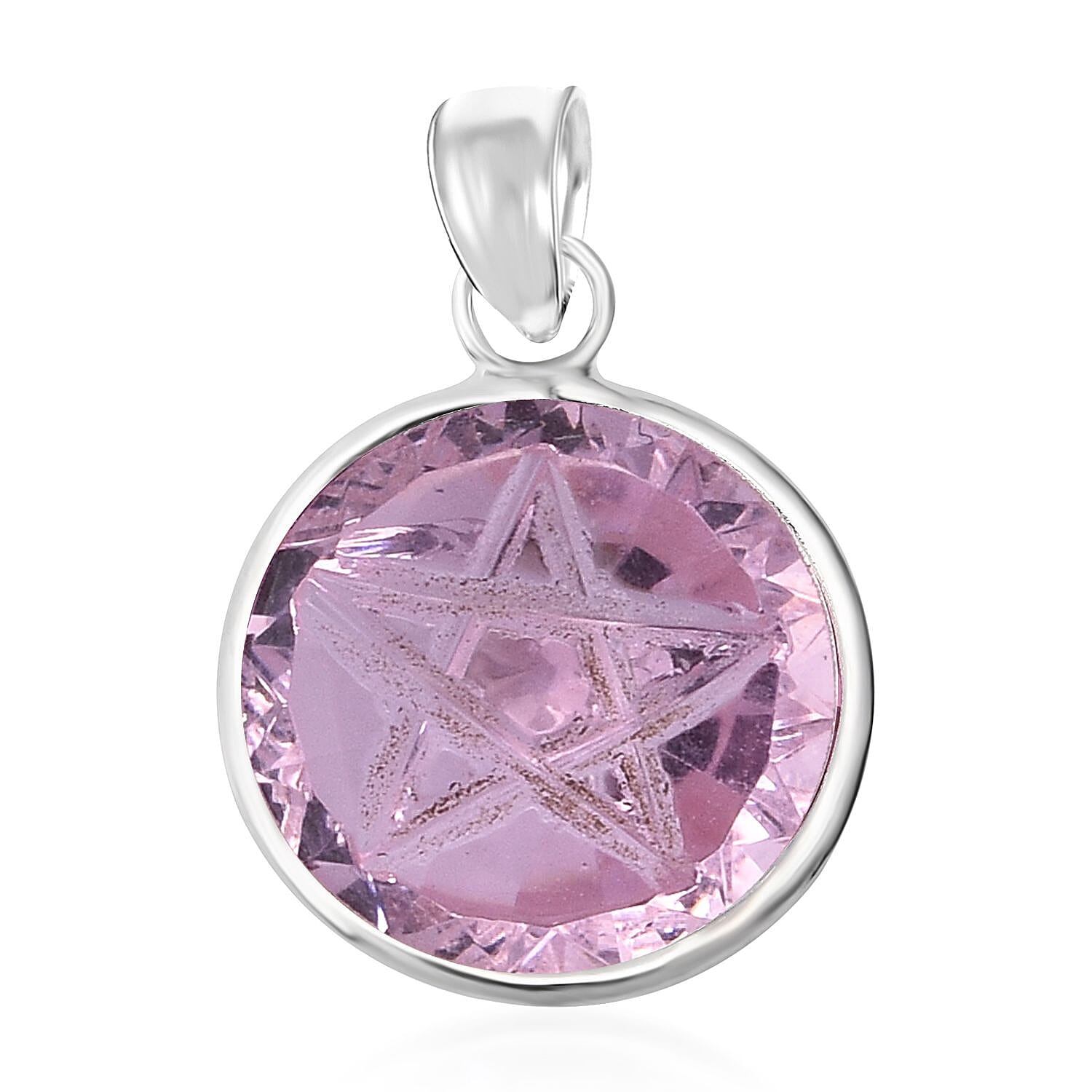Simulated Pink Diamond Pendant in Sterling Silver 6.25 ctw