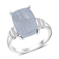 Marvelous Meteorite, Diamond Ring in Rhodium Over Sterling Silver (Size 9.0) 0.20 ctw