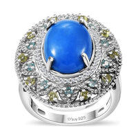 Ceruleite, Multi Gemstone Celestial Garden Ring in Rhodium Over Sterling Silver (Size 10.0) (Del. in 10-12 Days) 6.10 ctw