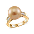 Epic Deal Luxoro 14K Yellow Gold South Sea Golden Cultured Pearl 11-12mm, Natural Yellow and White Diamond Ring (Size 10.0) 0.15 ctw - Sticky add to cart bar