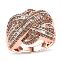 Natural Champagne Diamond Ring in 18K Vermeil RG Over Sterling Silver (Size 10.0) 1.50 ctw