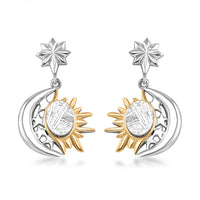 Marvelous Meteorite Sun & Crescent Moon Earrings in 18K Vermeil YG and Rhodium Over Sterling Silver