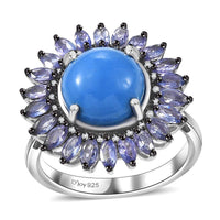 Ceruleite, Multi Gemstone Sunflower Ring in Rhodium Over Sterling Silver (Size 10.0) (Del. in 8-10 Days) 5.10 ctw