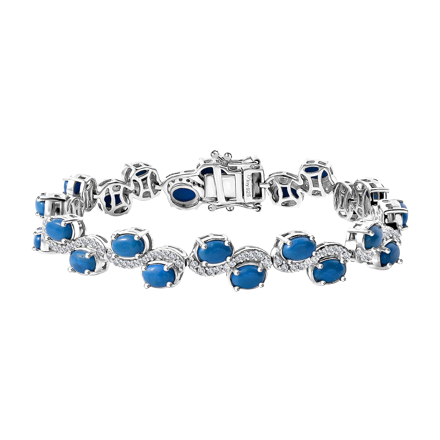 Premium Ceruleite, White Zircon Sky Petal Bracelet in Rhodium Over Sterling Silver (7.25 In) 11.00 ctw