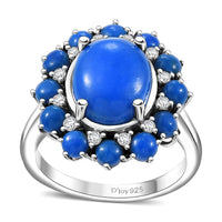 Ceruleite, Moissanite Dahlia Flower Ring in Rhodium Over Sterling Silver (Size 10.0) (Del. in 8-10 Days) 5.50 ctw