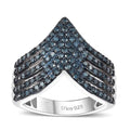 Doorbuster Multi Diamond (Natural & IR) Chevron Ring in Rhodium Over Sterling Silver (Size 10.0) 0.90 ctw - Sticky add to cart bar