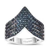 Doorbuster Multi Diamond (Natural & IR) Chevron Ring in Rhodium Over Sterling Silver (Size 10.0) 0.90 ctw