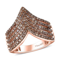 Doorbuster Multi Diamond (Natural & IR) Chevron Ring in Rhodium Over Sterling Silver (Size 10.0) 0.90 ctw