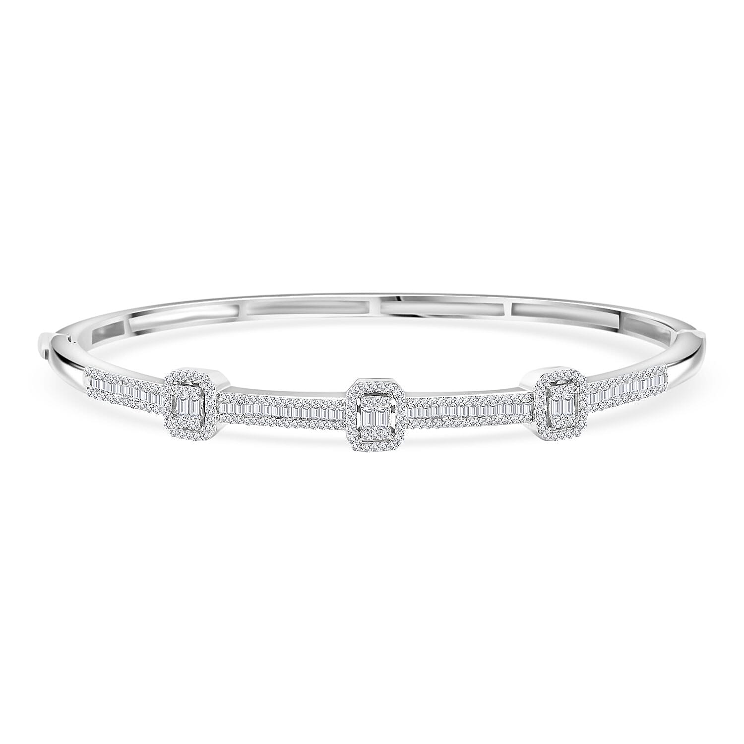 Doorbuster White Diamond 1.00 ctw Bangle Bracelet in Rhodium Over Sterling Silver (7.25 In)