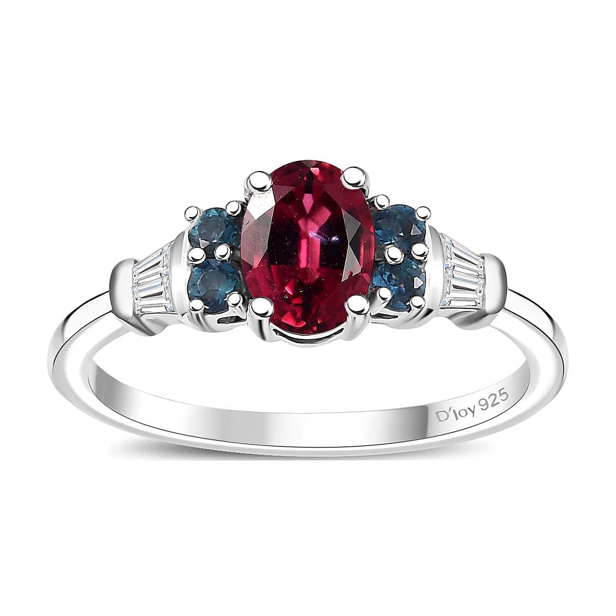Premium Ouro Fino Rubellite, Multi Gemstone Ring in Rhodium Over Sterling Silver (Size 10.0) 1.15 ctw