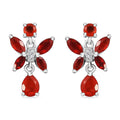 Mexican Cherry Fire Opal and Moissanite 1.20 ctw Butterfly Earrings in Rhodium Over Sterling Silver - Sticky add to cart bar