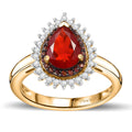Mexican Cherry Fire Opal, Brown and White Zircon 1.20 ctw Ring in 18K Vermeil Yellow Gold Over Sterling Silver - Sticky add to cart bar