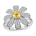 Madagascar Yellow Sapphire, White Zircon Floral Ring in Rhodium Over Sterling Silver (Size 9.0) 1.25 ctw - Sticky add to cart bar