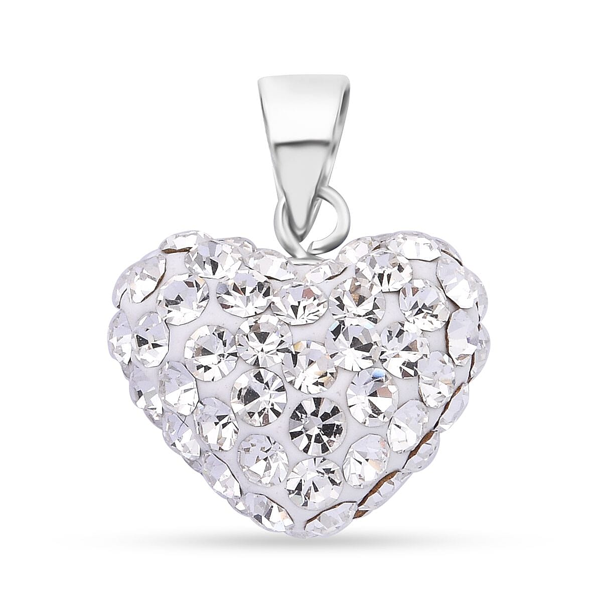 White Austrian Crystal Heart Pendant in Sterling Silver