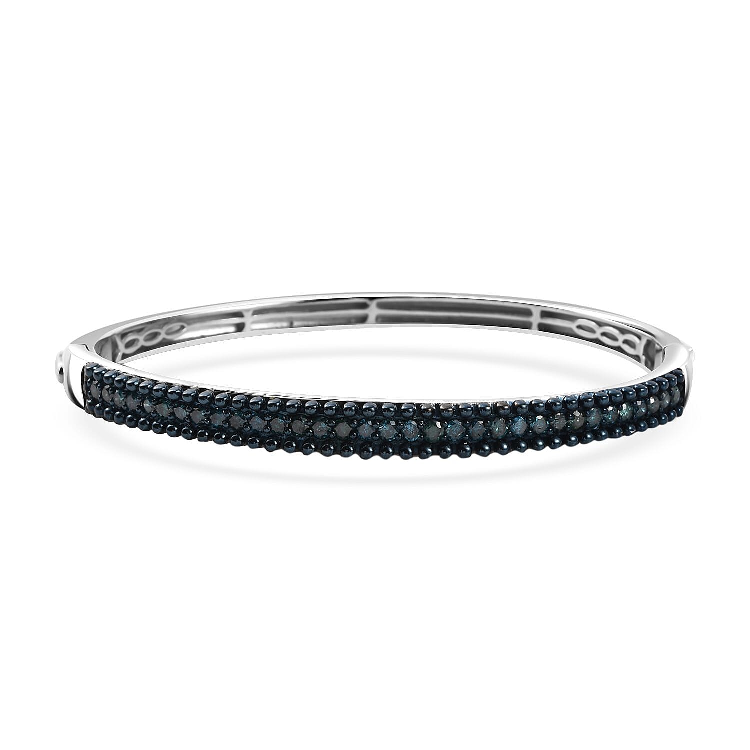 Doorbuster Blue Diamond (IR) Bangle Bracelet in Rhodium Over Sterling Silver (7.25 In) 1.50 ctw